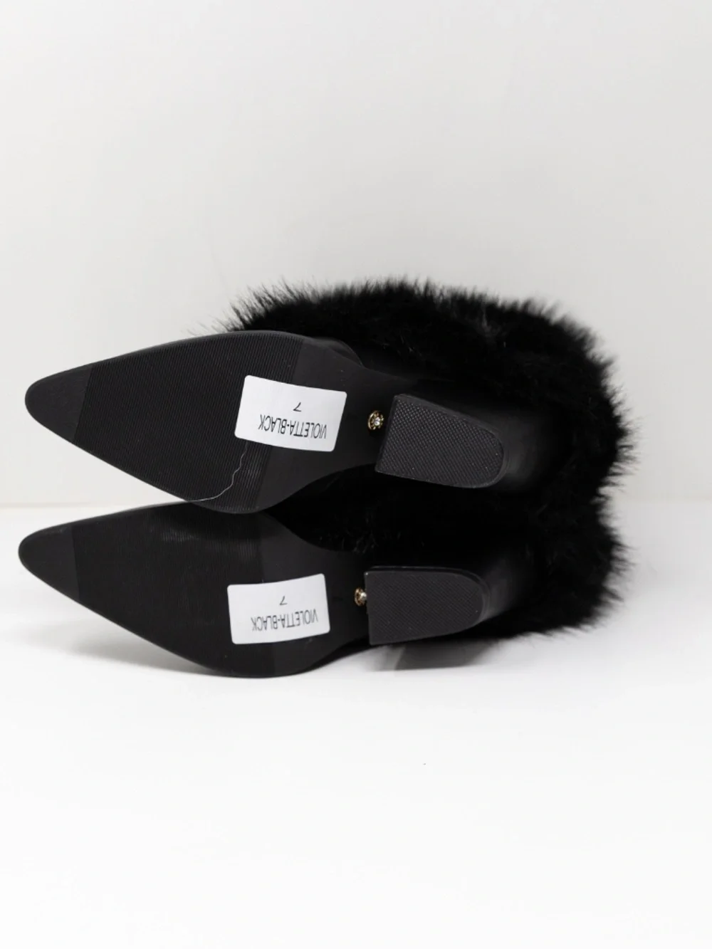 NEW Azalea Wang Violetta Faux Vegan Fur Pull On Western Heel Boots Shoes Black 7 - Picture 4 of 4
